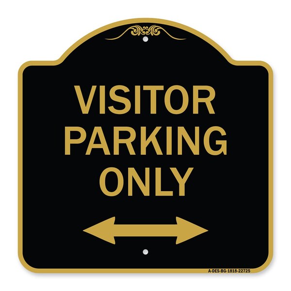 Visitor Parking Visitor Parking Only With Bidirectional Arrow, Black & Gold, A-DES-BG-1818-22725